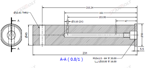 Bult Ø45x231L m. smörjning & låshål